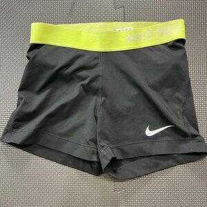 Nike Pro Womens Dri-Fit Compression Shorts Black With Neon Green Waistband Size